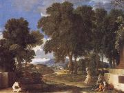 Nicolas Poussin Landscape with a Man Washing His Feet at a Fountain oil painting on canvas